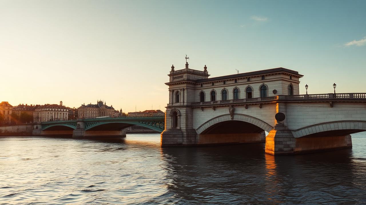 Le Pont de Pierre de Bordeaux au coucher du soleil