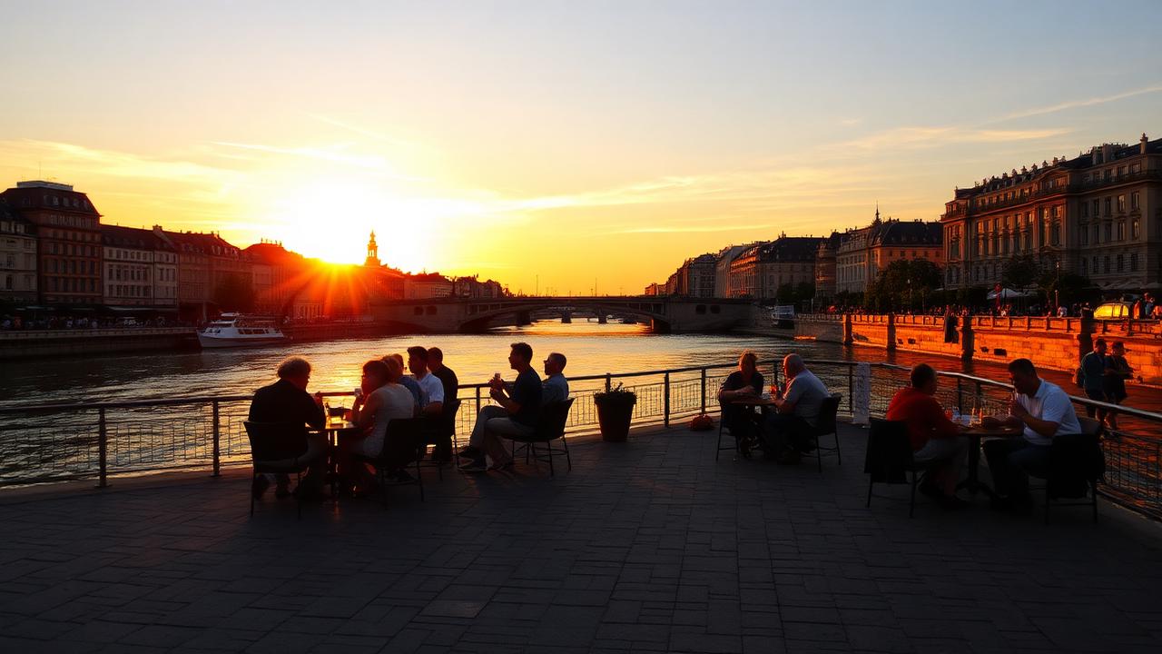 Quais de Bordeaux au coucher du soleil